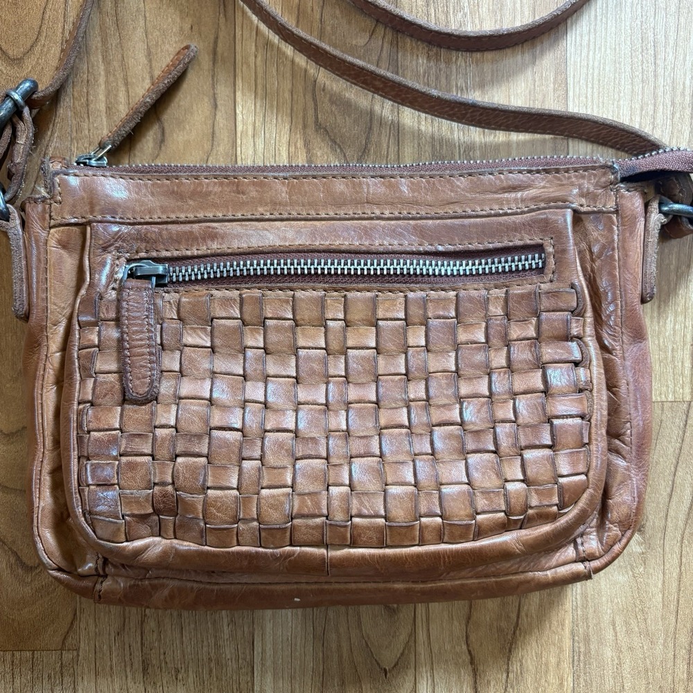 Vilenca Holland Woven Brown Genuine Leather Crossbody Purse Small Bag - Picture 2 of 7